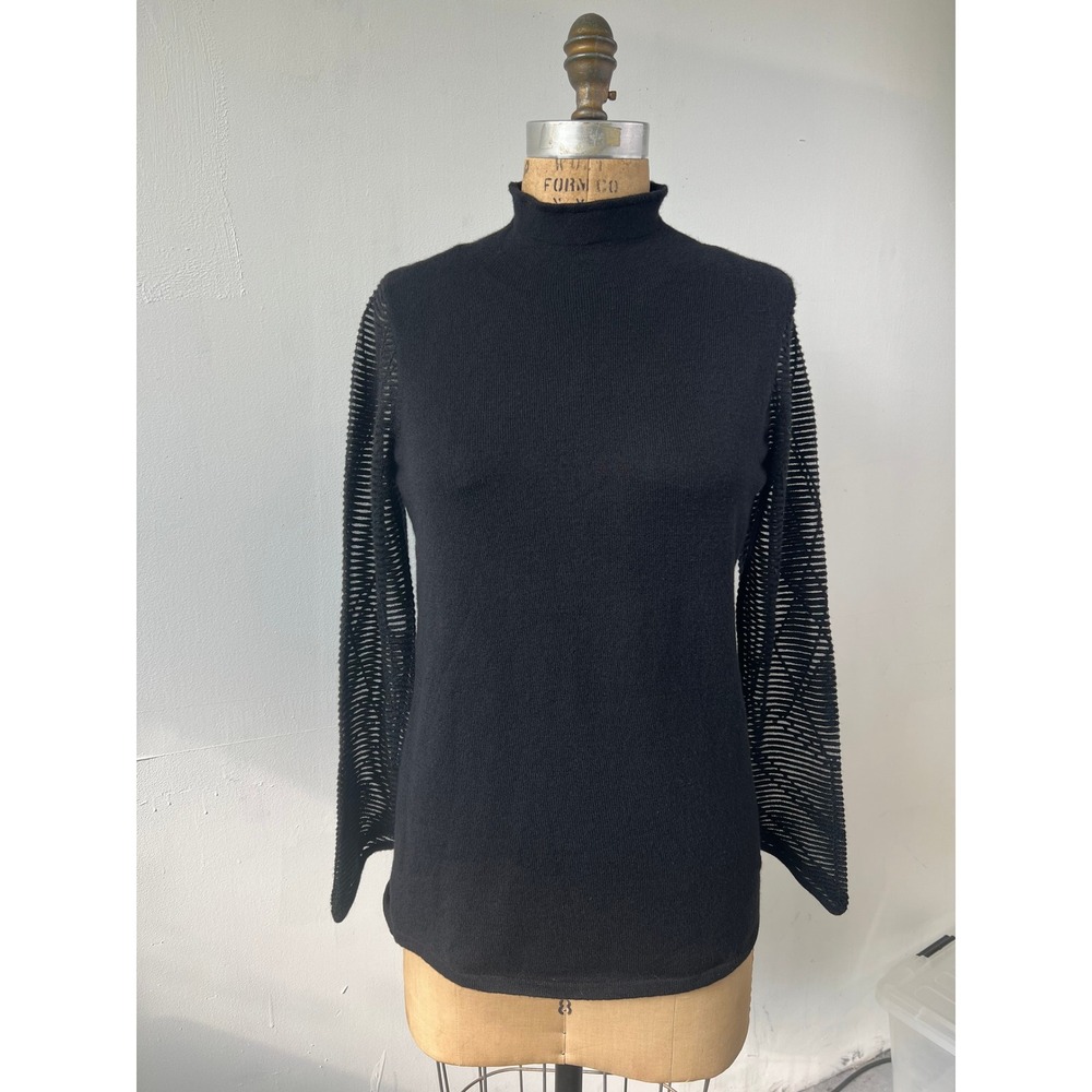 NIC+ZOE Black Mock Neck Sweater Sheer Mesh Knit Long Sleeve Small